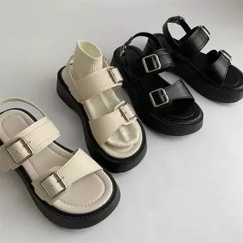 Модные готические туфли с пряжкой, летние блочные каблуки, резиновая подошва, высококачественные сандалии на платформе, женские гладиаторские туфли, женская обувь 35