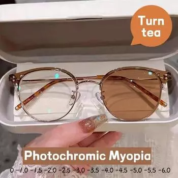 Модные готовые фотохромные очки, женские винтажные антисиние очки для близорукости, модные близорукие очки, уличные солнцезащитные очки 0