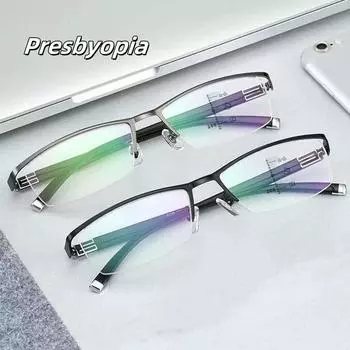Модные готовые очки для чтения с защитой от синего света для мужчин и женщин, металлические очки в полуоправе, роскошные бифокальные очки для дальнего зрения до +4,0 +1.0