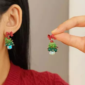 Модные градиентные зеленые серьги-елки простые серьги-бантики женские рождественские подарки как