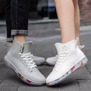 Модные граффити дождевые ботинки мужские и женские короткие резиновые сапоги для взрослых нескользящие водонепроницаемые сапоги резиновая обувь 36 чёрный