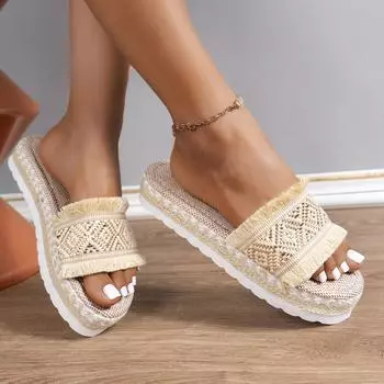 Модные хиты продаж, летние новые женские тапочки с круглым носком, плоские туфли для женщин, шлепанцы на платформе, удобные туфли на открытом воздухе с неглубокой подошвой 35 шампанского