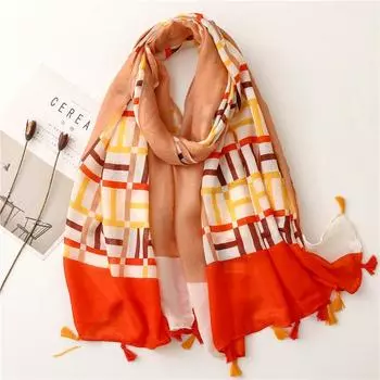 Модные хлопковые и льняные шарфы 60 сатиновые шелковые геометрические буквы большие марлевые дорожные солнцезащитные пляжные полотенца для женщин оранжевый