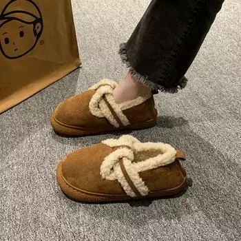 Модные хлопковые низкие женские туфли 2024 года, осень и зима, новые толстые подошвы, термоизоляционные вулканизированные туфли на плоской подошве, Zapatos Mujer 36-37 чёрный