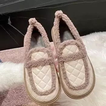 Модные хлопковые туфли на плоской подошве 2024 года, зимние новые теплые удобные хлопковые туфли, нескользящие, универсальные, простые, повседневные, женские туфли на платформе 36 чёрный