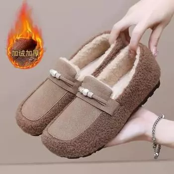 Модные хлопковые туфли женские зимние новые плюшевые теплые модные удобные туфли на плоской подошве без застежек для отдыха на мелкой подошве мягкие нескользящие туфли Zapatos De Mujer 36