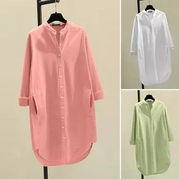 Модные хлопковые женские блузки с длинным рукавом, весенняя и осенняя одежда, новые свободные рубашки больших размеров в корейском стиле, женские топы, однотонные простые блузки 26029 S розовый