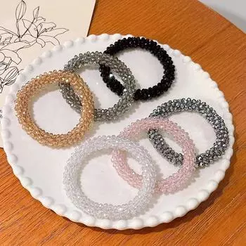 Модные хрустальные бусины резинки для волос для женщин эластичные аксессуары для волос веревка головной убор для хвоста ювелирные изделия подарок бохо one size чёрный