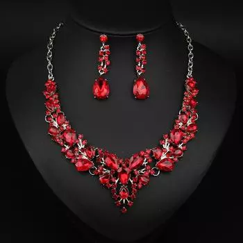 Модные хрустальные ожерелья и серьги, комплект свадебных украшений, женские аксессуары красный