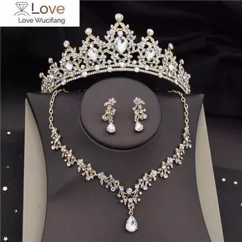 Модные хрустальные свадебные комплекты ювелирных изделий для невесты, женская тиара, корона, серьги, колье, ожерелье, свадебное платье, ювелирные аксессуары