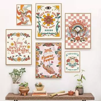 Модные художественные принты, эстетический постер, ретро-утверждение, цитата 70-х годов, цветочный узор, настенные картины, бохо-декор для дома, живопись на холсте 21x30cm No Framed