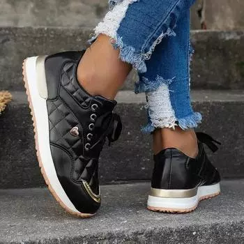 Модные и элегантные клетчатые туфли на шнуровке из вулканизированной ткани, весна 2024, новые женские спортивные и повседневные универсальные туфли больших размеров 36-43 36 чёрный