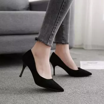 Модные и элегантные туфли на высоком каблуке 2024 года, летние новые черные туфли с заостренным носком, профессиональные универсальные туфли для поездок на работу, женские 34