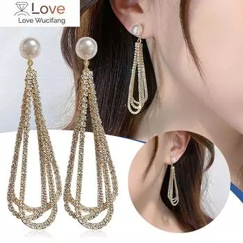 Модные и элегантные великолепные серьги-кисточки с бриллиантами и жемчугом, серьги-цепочки с подвесками, комплект из розового золота и ожерелья