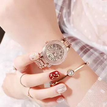 Модные и элегантные женские часы, легкие роскошные английские часы с бриллиантами, водонепроницаемые женские часы со стальным ремешком