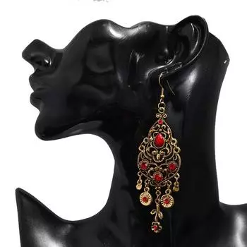 Модные и креативные серьги, персонализированные ретро-текстурные полые длинные серьги из сплава с бриллиантами в этническом стиле