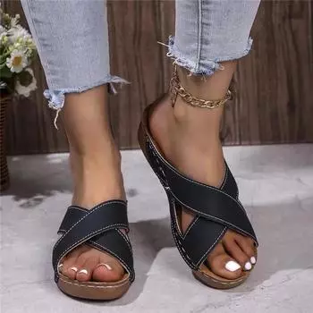 Модные и минималистичные женские сандалии 2024 года, летние новые нескользящие туфли на покатом каблуке, удобные повседневные женские туфли на платформе 36 серый
