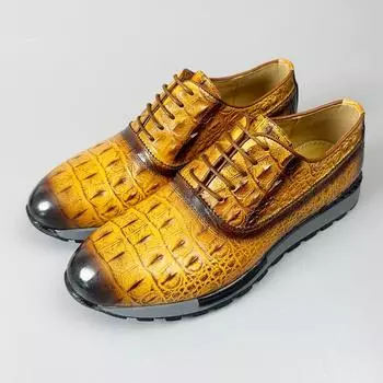 Модные и модные дышащие новые верхние слои из воловьей кожи с узором под крокодила, винтажная деловая кожаная спортивная обувь ручной работы для мужчин 38