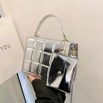 Модные и модные женские сумки. Сумки с простой текстурой. Новинка 2023 года. Лазерные сумки для матери и сына. Модные сумки через плечо. Маленькие квадратные сумки. 19x6x14cm ярко-розовый