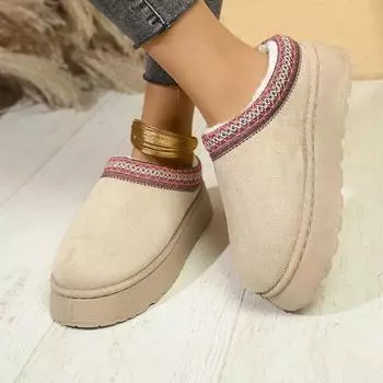 Модные и модные женские тапочки 2024 года из флиса и меха, теплые, на толстой подошве, удобные, хлопковые туфли, женские хлопковые сапоги без каблука 36 бежевый