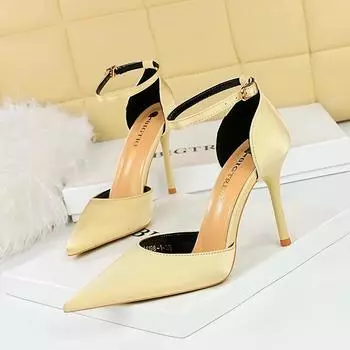 Модные и пикантные туфли для похудения на высоком каблуке и тонком каблуке, с острым носком, из лакированной кожи, со змеиным узором, одинарные туфли 34 бледный золота