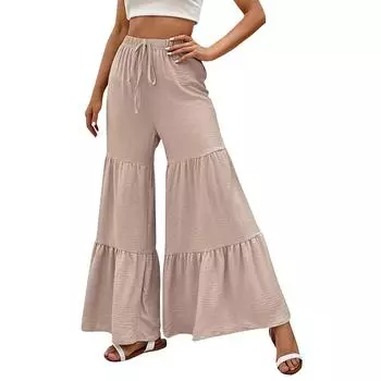 Модные и повседневные эластичные однотонные расклешенные повседневные брюки с высокой талией L хаки
