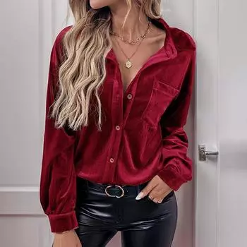Модные и повседневные осенние топы с однотонным воротником и длинными рукавами, однобортная рубашка S красный