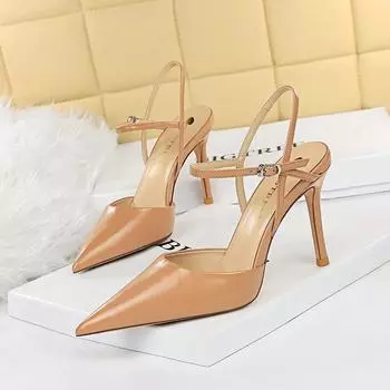 Модные и простые летние женские сандалии на высоком каблуке 9,5 см в стиле ретро с неглубоким горлышком, заостренным концом и полым прямым ремнем 34 белый