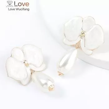 Модные и простые металлические серьги-капли с масляным цветком и имитацией жемчуга для девушек, популярные ретро-серьги-капли, аксессуары для вечеринок