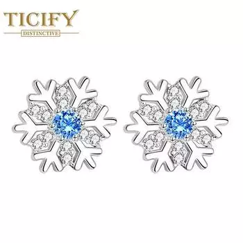 Модные и простые серьги со снежинками из синего циркона, женские милые и элегантные универсальные темпераментные украшения для ушей с вермикулитом белый