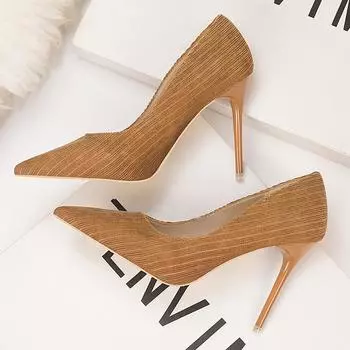 Модные и простые туфли на высоком каблуке, тонкие каблуки, замшевые туфли на высоком каблуке, неглубокий носок, заостренные женские туфли-одиночки 34 чёрный