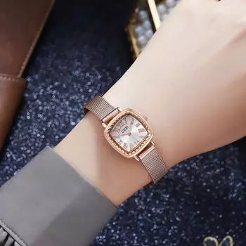 Модные и простые женские часы, повседневные кварцевые женские часы, темпераментные часы из розового золота с квадратным ремешком для женщин