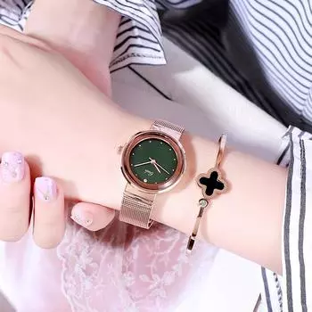 Модные и простые женские часы, повседневные кварцевые женские часы, темпераментные розово-золотые маленькие круглые часы для женщин