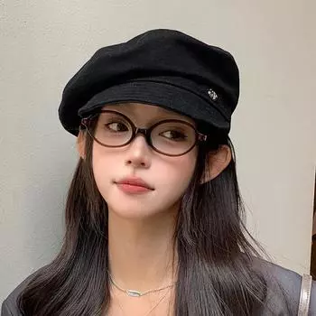 Модные и разнообразные способы ношения однотонного берета с плоским верхом и утиным язычком для девочек, модная одежда в стиле британской военной ретро-шляпы M56-58cm чёрный