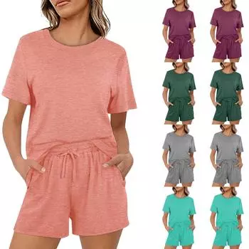 Модные и сексуальные новые женские повседневные однотонные шорты с короткими рукавами и эластичными завязками, карманные шорты, костюм L чёрный