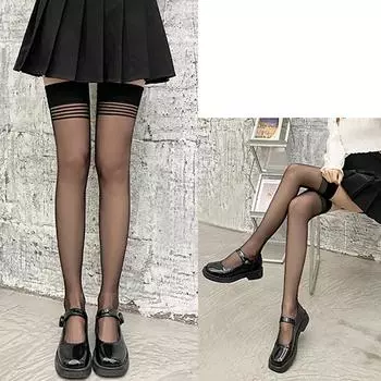 Модные и сексуальные высокие красные и черные прошитые нескользящие чулки до колена белый