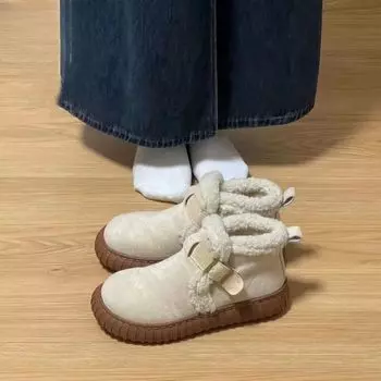 Модные и теплые меховые зимние сапоги для женщин на осень и зиму 2024 года. Новые плюшевые и нескользящие хлопковые ботинки на толстой подошве Trafza 35