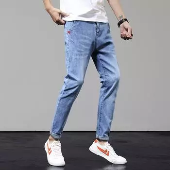 Модные и трендовые фирменные облегающие джинсы-трубы небольшого размера, эластичные мужские брюки с короткими штанинами, брюки корейской версии для мужчин 28