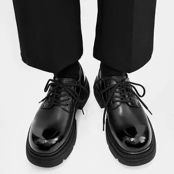 Модные и трендовые мужские туфли из кожи на толстой подошве в винтажном дизайнерском стиле для отдыха, для молодежи и взрослых, для вечеринок и прогулок 38 чёрный
