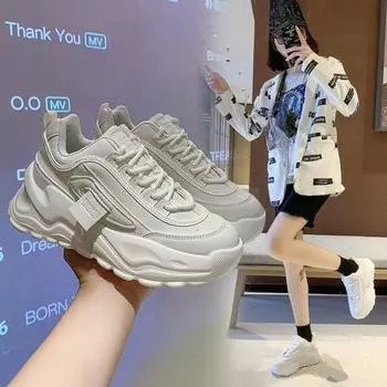 Модные и удобные белые туфли Pops женские тонкие весенние толстые повседневные спортивные туфли Ins Tide 35 белый