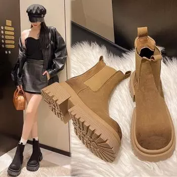 Модные и удобные ботинки челси из матовой кожи с подошвой Muffin Bottom Hundred Sense of Casual Shoes 35 верблюд
