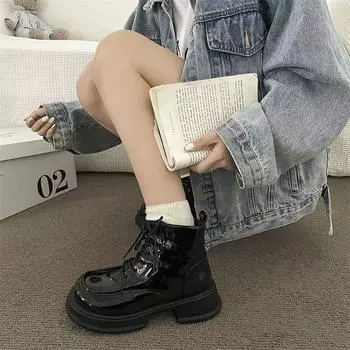 Модные и удобные черные ботинки женские весенние и осенние одинарные ботинки короткие ботинки с толстой подошвой милые крутые байкерские ботинки Tide Ins 35 матовый черный