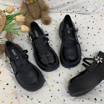 Модные и удобные черные туфли, женские летние дышащие туфли в британском стиле Niche Love Buckle с толстой подошвой и блестящей подошвой Mary Jane 35