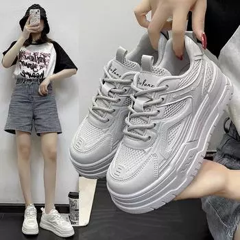 Модные и удобные дышащие сетчатые белые туфли женские летние универсальные спортивные повседневные туфли с толстой подошвой 35 серый