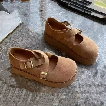 Модные и удобные летние женские повседневные туфли на толстой подошве в стиле Мэри Джейн в минималистском стиле с дышащей мягкой подошвой 35 верблюд