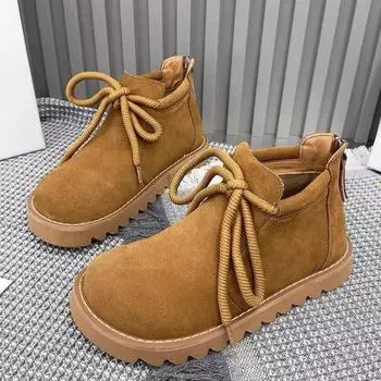 Модные и удобные мягкие кожаные большие сапоги женские толстые одинарные сапоги матовые сапоги из коровьей кожи осенняя ретро-обувь 35 хаки