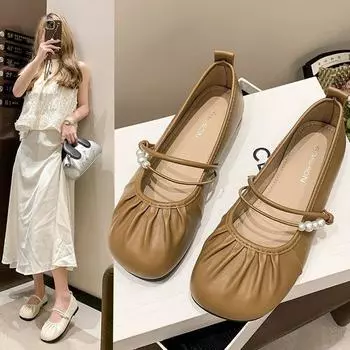 Модные и удобные плоские одинарные туфли женские летние туфли Мэри Джейн с мягкой подошвой в один шаг 35 светло-коричневого