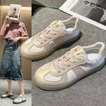 Модные и удобные серебристые туфли Dexun с внутренней высотой, женские кроссовки для скейтбординга, повседневные кроссовки в стиле ретро, туфли Gump 35 серебряный