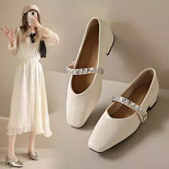 Модные и удобные серебристые женские туфли Мэри Джейн, летние туфли премиум-класса с одним ремешком и стразами 34 серебряный