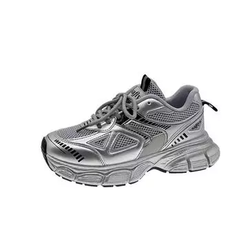 Модные и удобные сетчатые дышащие туфли на подошве, горячая летняя женская повседневная обувь, дышащая спортивная обувь на толстой подошве 36 серебряный